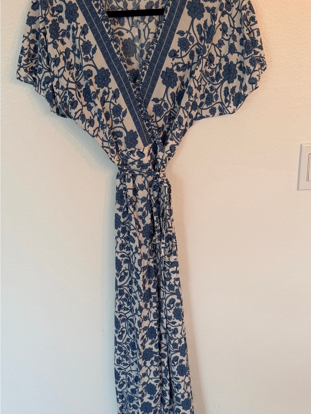 Aakaa Navy and Cream Floral Maxi Wrap Dress